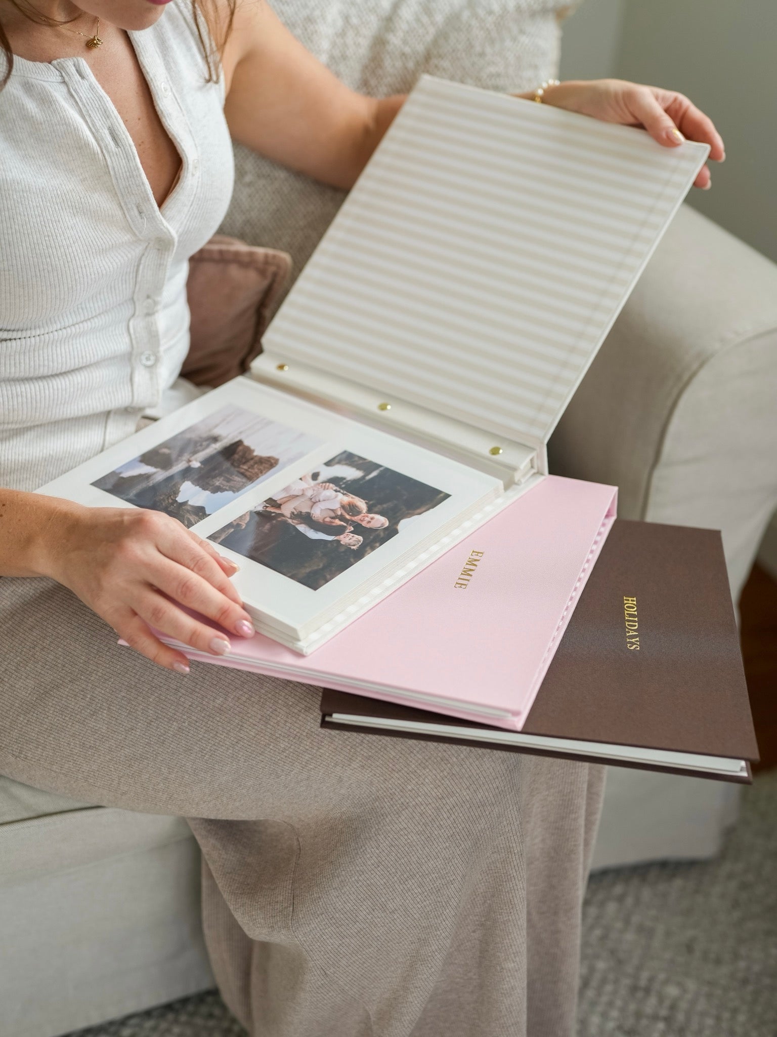 Inside the bespoke linen photo album