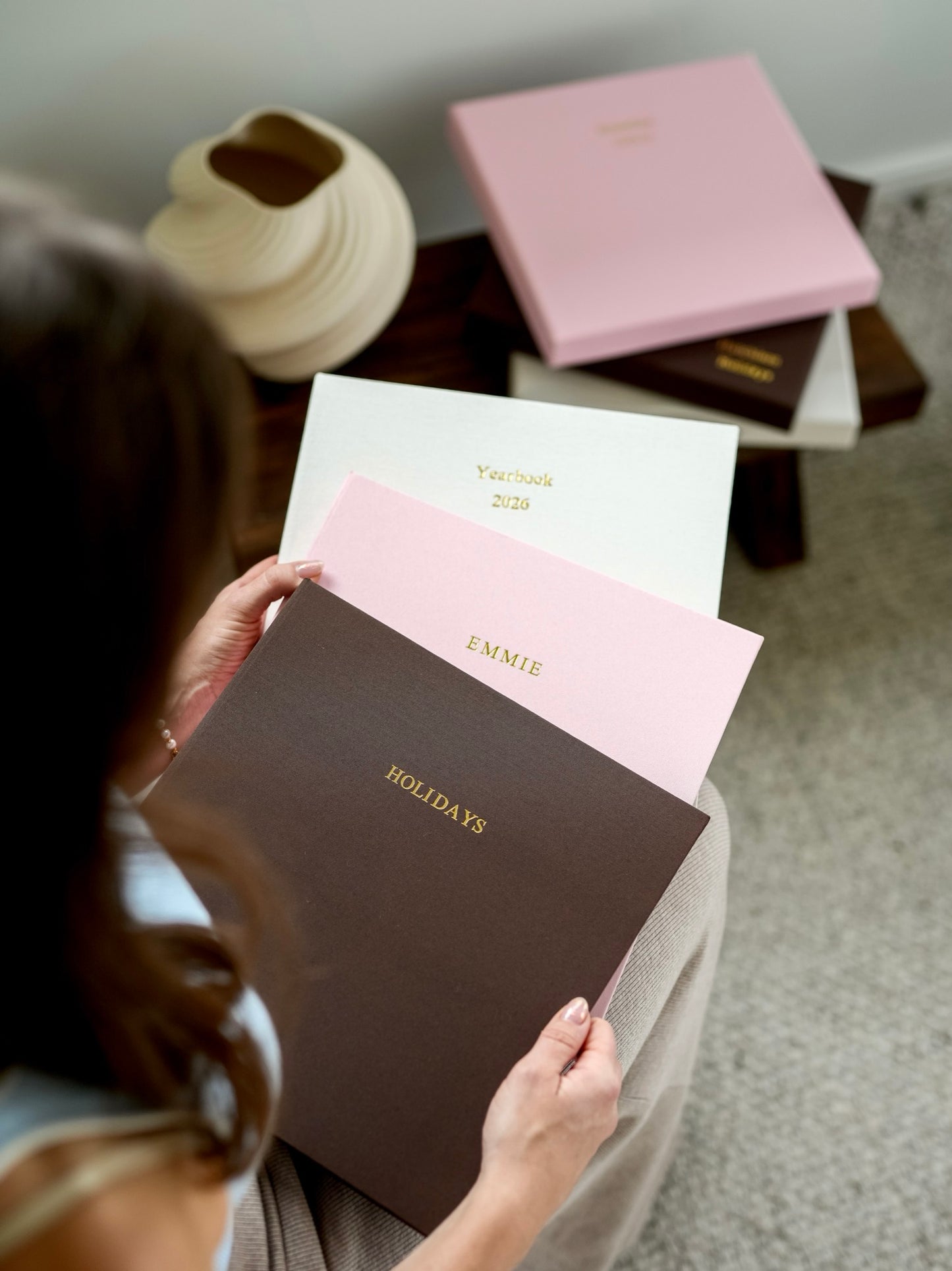 Bespoke albums personalised with Yearbook, Emmie and Holidays