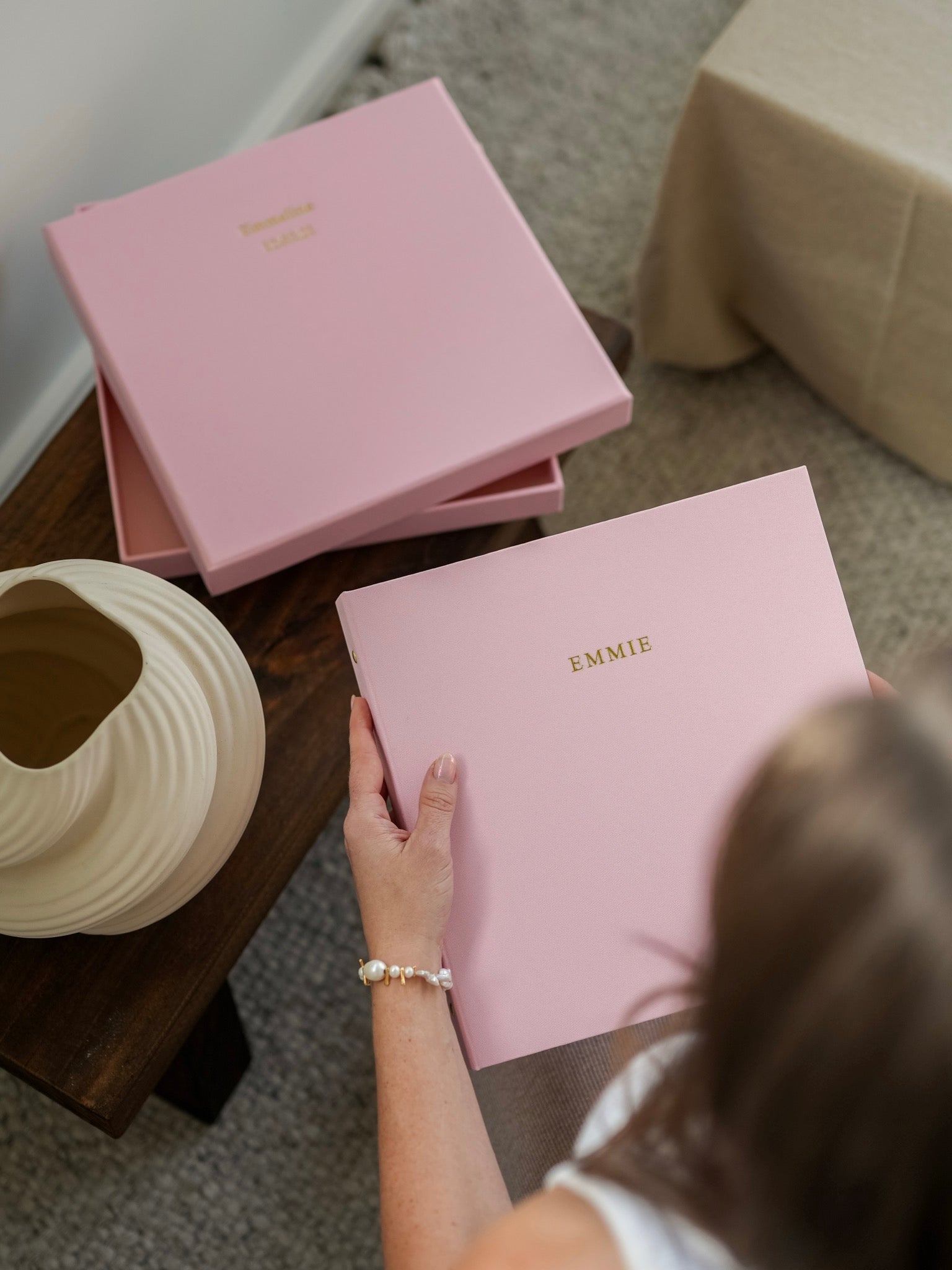 Rose bespoke album with separately personalised keepsake box