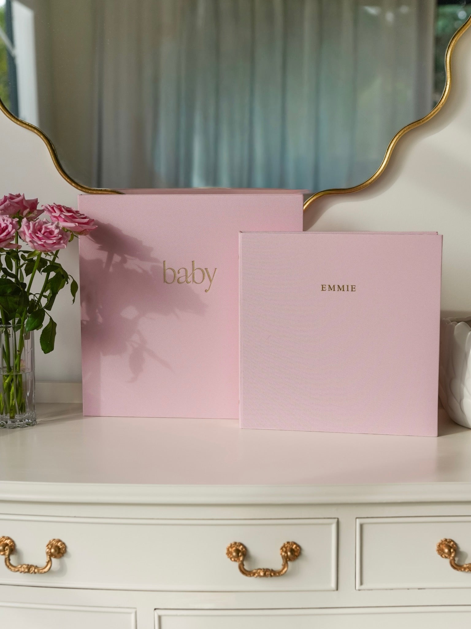 Rose bespoke keepsake album with baby photo album