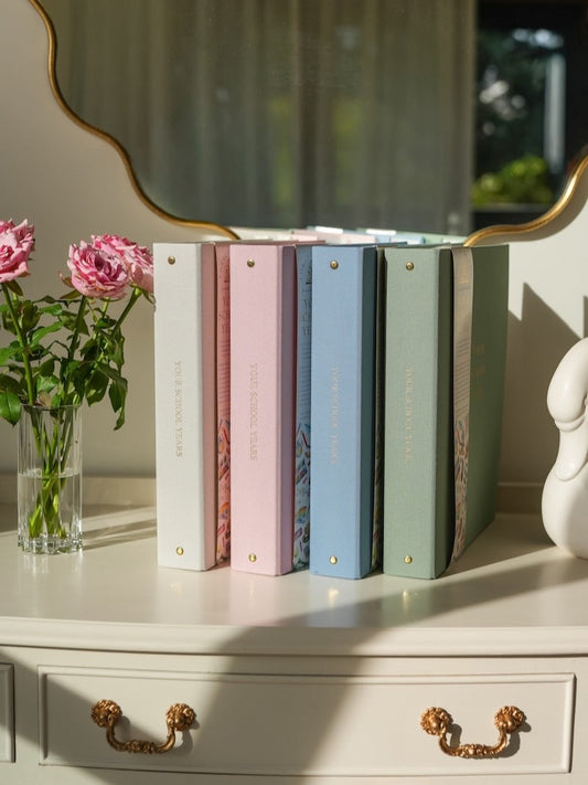 Your School Years Journal & Keepsake organisers in ivory, pink, blue and sage